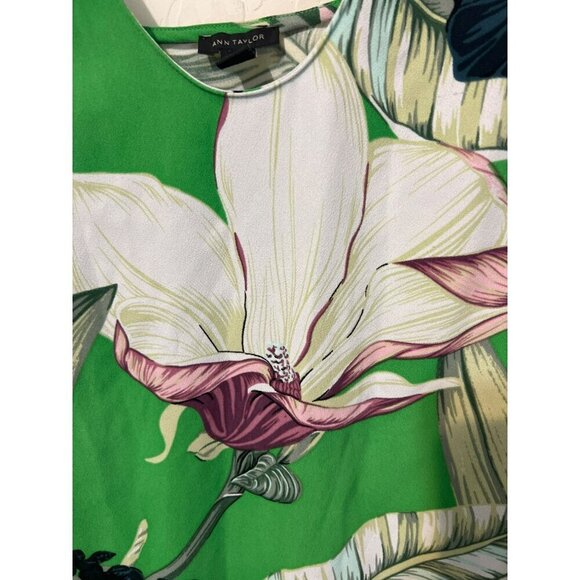 Ann Taylor Green Floral Watercolor Print Sleeveless Tank Top Sz L - Picture 3 of 8